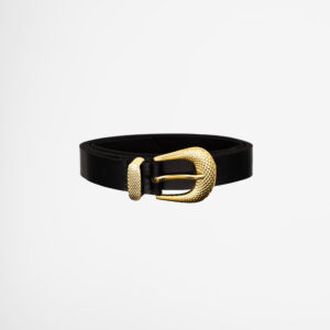 Black Leather Belt With Gold Buckle